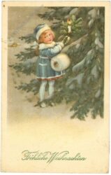 weihnachten, kind mit kerze beim baum