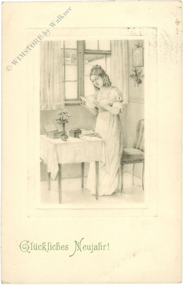 neujahr, dame mit brief