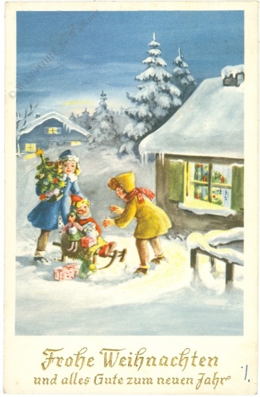 weihnachten, kinder am schlitten weihnachten, kinder am schlitten