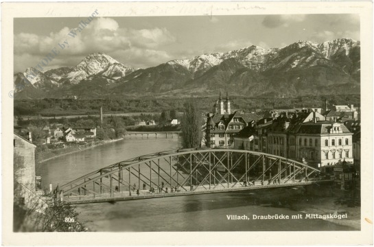 villach, draubrücke mit mittagskogel