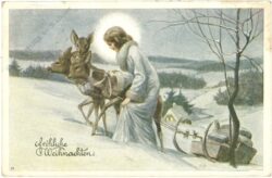 weihnachten, dame mit schlitten