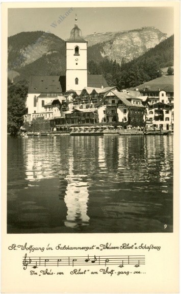 st. wolfgang, ortsansicht mit liedzeile