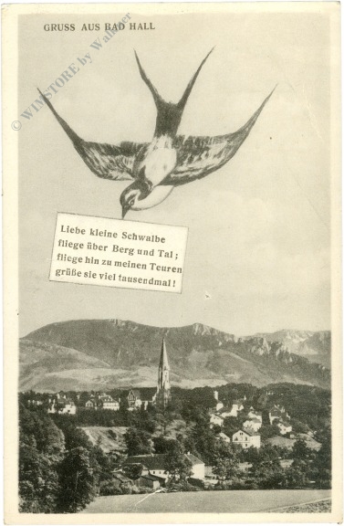 bad hall, schwalbe mit brief
