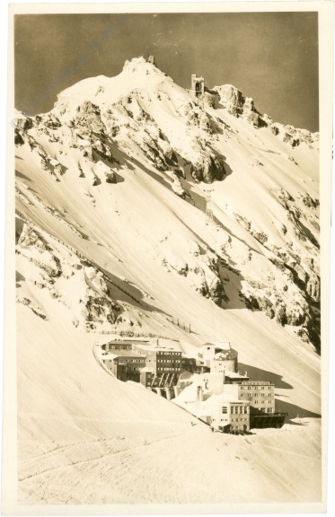 bayr. zugspitzenbahn, hotel schneefernerhaus mit gipfelbahn und gipfelstation