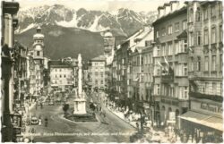 innsbruck, maria theresien straße mit annasäule und nordkette