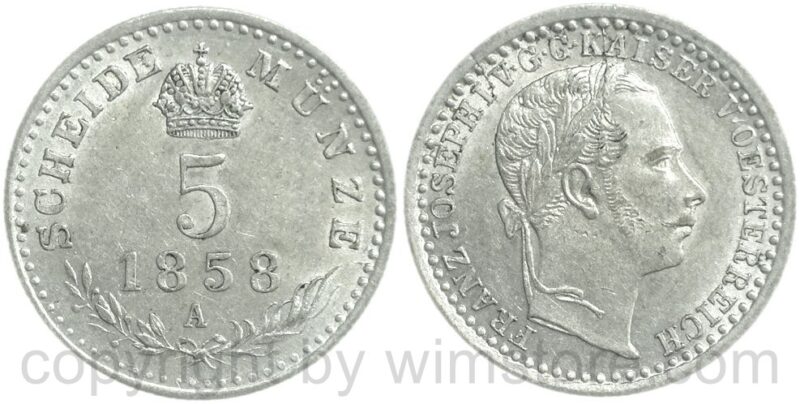 franz josef i., 5 kreuzer 1858 a, silber, vz