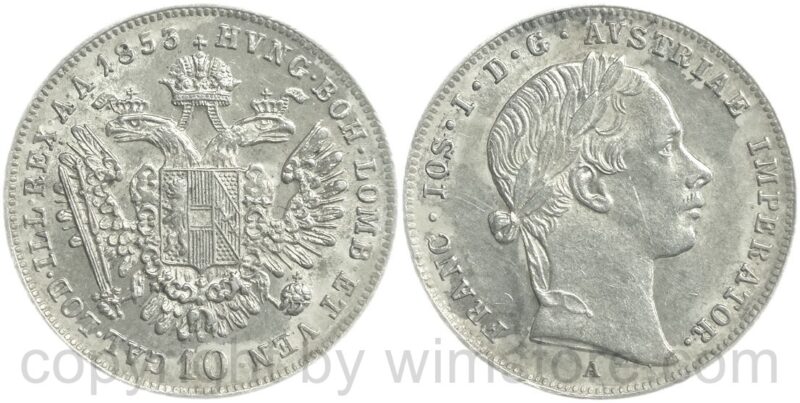 franz josef i., 10 kreuzer 1853 a, silber, ss