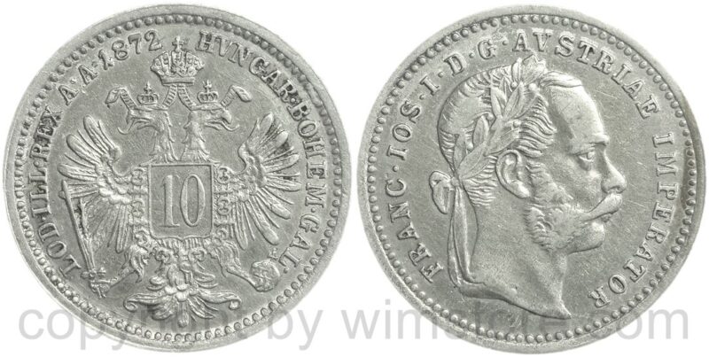 franz josef i., 10 kreuzer 1872, silber, ss