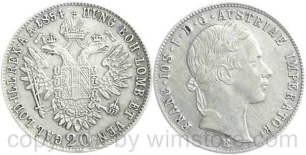 franz josef i., 20 kreuzer 1852 a, silber, vz (kopie)
