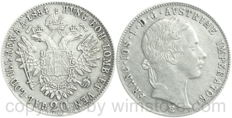 franz josef i., 20 kreuzer 1852 a, silber, vz (kopie)