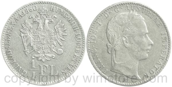 franz josef i., 1/4 gulden 1860 b, silber, s