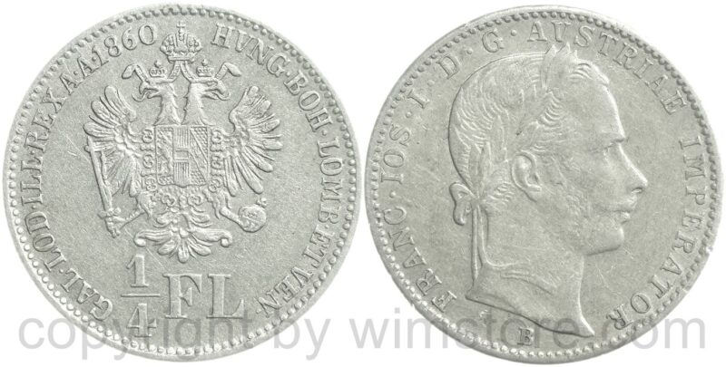 franz josef i., 1/4 gulden 1860 b, silber, s