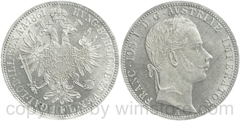franz josef i., 1 gulden 1859 b, silber, ss, kl. rs. (kopie)
