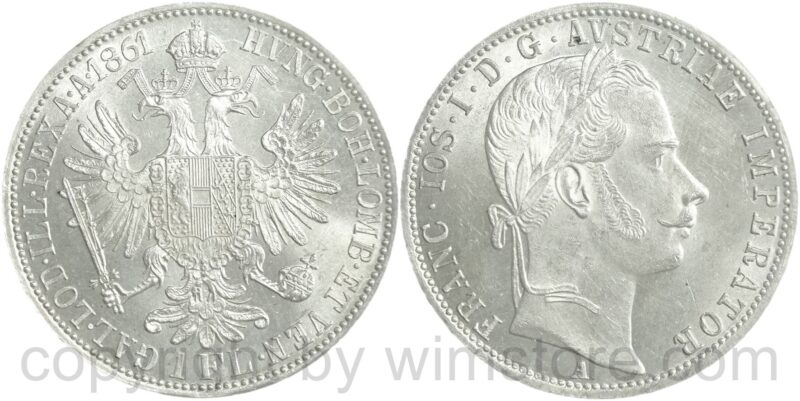 franz josef i., 1 gulden 1861 a, silber, vz+