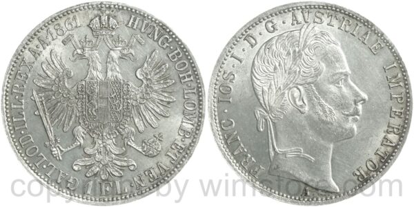 franz josef i., 1 gulden 1861 a, silber, vz+, wischspuren