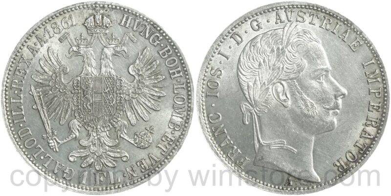 franz josef i., 1 gulden 1861 a, silber, vz+, wischspuren