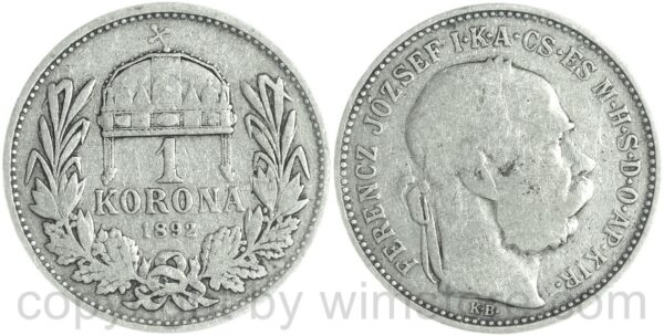 franz josef i. 1 korona 1892 kb, silber, ge s (kopie)