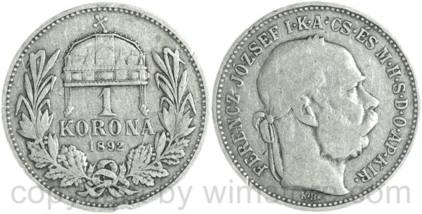 franz josef i. 1 korona 1892 kb, silber, ge s (kopie)
