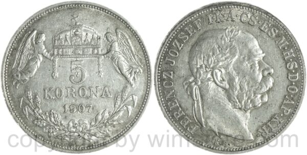 franz josef i. 5 korona 1907 kb, silber, ss franz josef i. 5 korona 1907 kb, silber, ss