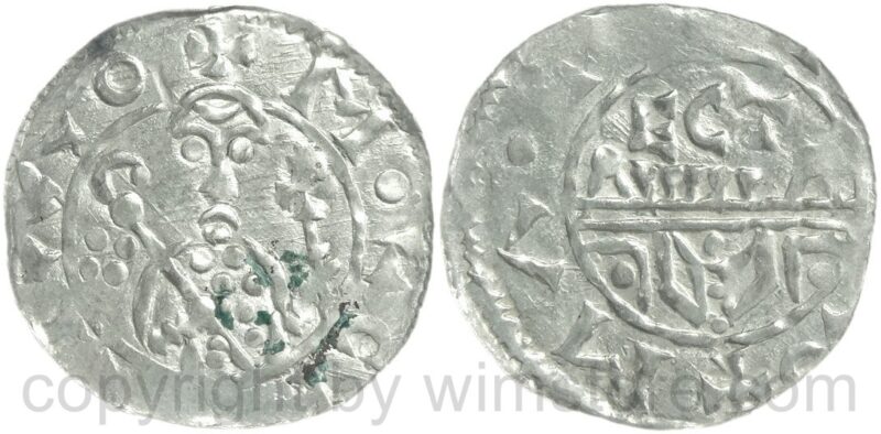 niederlande grafschaft friesland, egbert i., um 1038 1090, graf von braunschweig, notΛ innen, darüber stvΛ, darunter ero, 1 penning 1057 1068, silber, ss