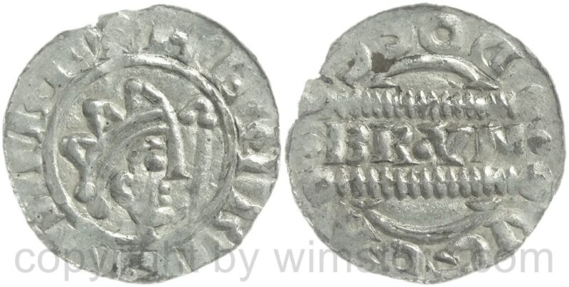 niederlande grafschaft friesland, bruno iii. von braunschweig, 1038 1057, gekrönter kopf mit kreuzstab, // docc vgga/ brvno, denar, ms. dokkum, silber, vz