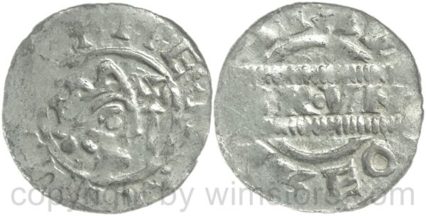 niederlande grafschaft friesland, bruno iii. von braunschweig, 1038 1057, gekrönter kopf mit kreuzstab, // vgga docc/ brvno, denar, ms. dokkum, silber, vz (kopie)