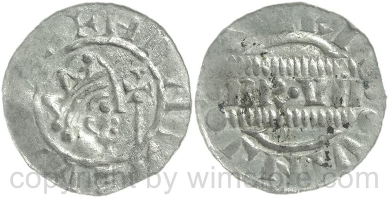 niederlande grafschaft friesland, bruno iii. von braunschweig, 1038 1057, gekrönter kopf mit kreuzstab, // vori livn (anagramm, das l steht am kopf)/ brvno, denar, silber, ss vz