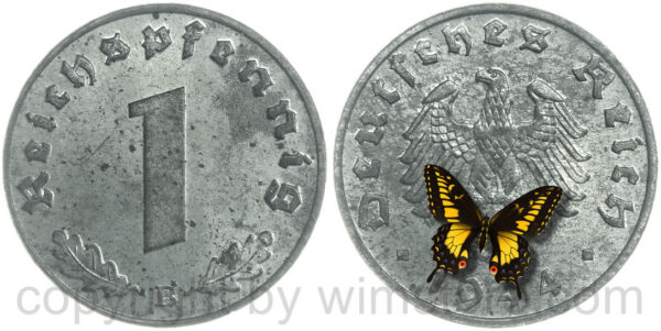 3. reich, 1 reichspfennig 1944 b, km 97, zink, st