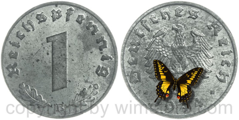 3. reich, 1 reichspfennig 1944 b, km 97, zink, st
