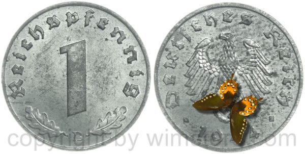 3. reich, 1 reichspfennig 1944 b, km 97, zink, st