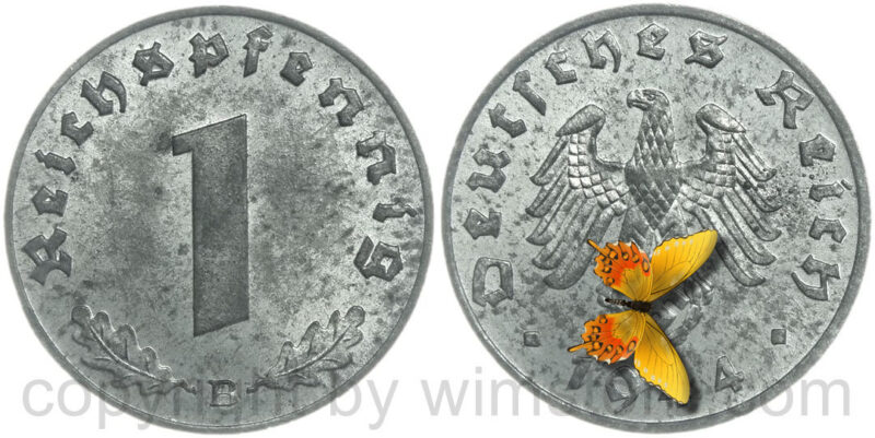 3. reich, 1 reichspfennig 1944 b, km 97, zink, st