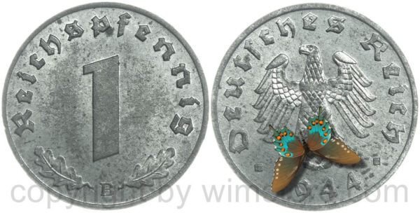 3. reich, 1 reichspfennig 1944 b, km 97, zink, st