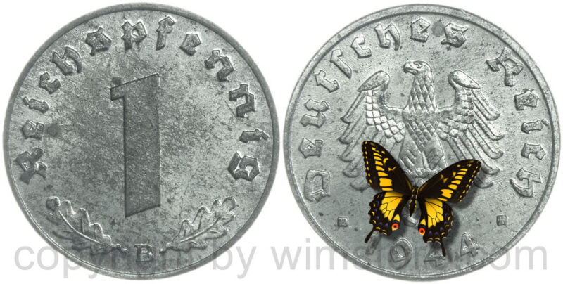 3. reich, 1 reichspfennig 1944 b, km 97, zink, st