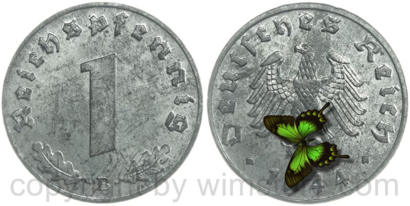 3. reich, 1 reichspfennig 1944 b, km 97, zink, st