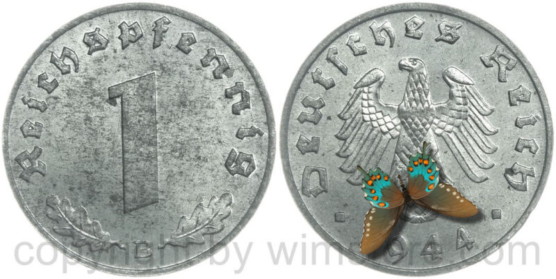 3. reich, 1 reichspfennig 1944 b, km 97, zink, st