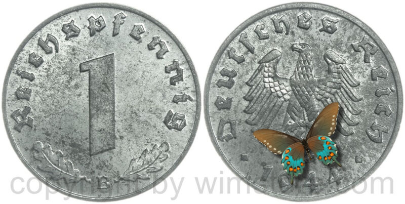 3. reich, 1 reichspfennig 1944 b, km 97, zink, st