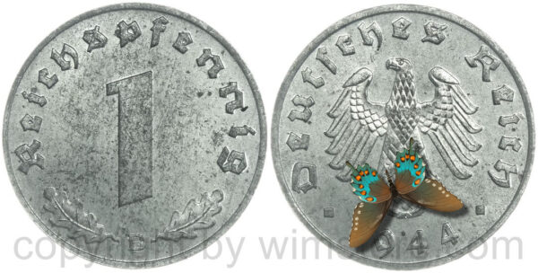 3. reich, 1 reichspfennig 1944 b, km 97, zink, st