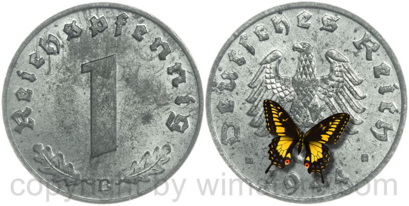 3. reich, 1 reichspfennig 1944 b, km 97, zink, st