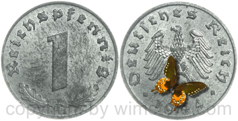 3. reich, 1 reichspfennig 1944 b, km 97, zink, st