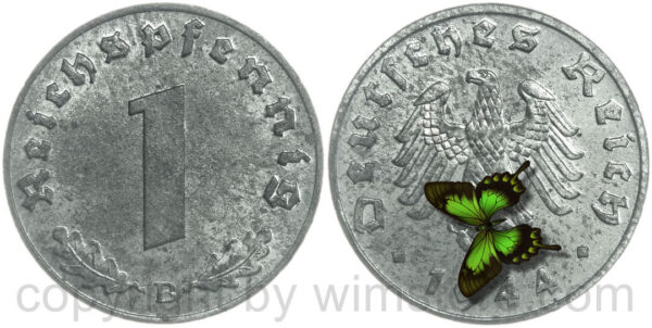 3. reich, 1 reichspfennig 1944 b, km 97, zink, st