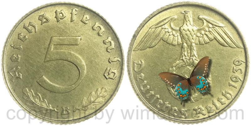 3. reich, 5 reichspfennig 1939 b, km 91, ku/alu, vz (kopie)