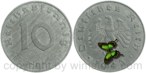 3. reich, 10 reichspfennig 1943 b, km 101, zink, ss