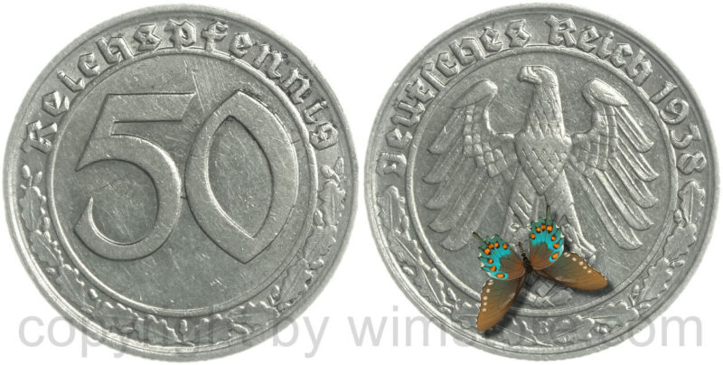 3. reich, 50 reichspfennig 1938 b, km 95, nickel, vz