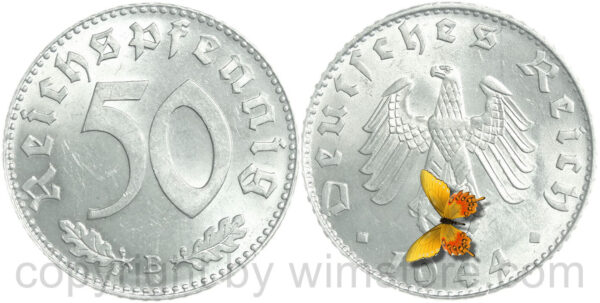 3. reich, 50 reichspfennig 1942 b, km 96, aluminium, ss (kopie)