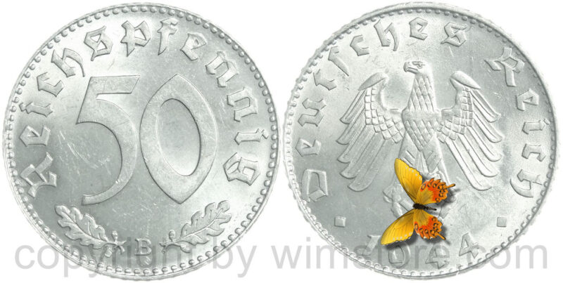 3. reich, 50 reichspfennig 1942 b, km 96, aluminium, ss (kopie)