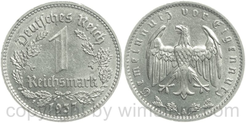 3. reich, 1 reichsmark 1936 a, km 78, nickel, vz