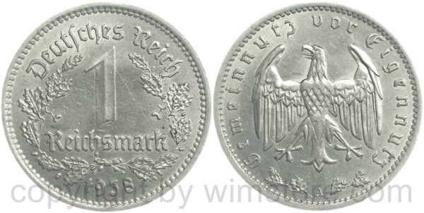 3. reich, 1 reichsmark 1937 j, km 78, nickel, ss (kopie)