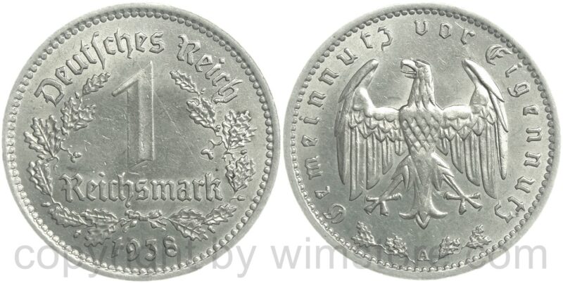 3. reich, 1 reichsmark 1937 j, km 78, nickel, ss (kopie)