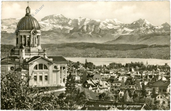 zürich, kreuzkirche und glarneralpen