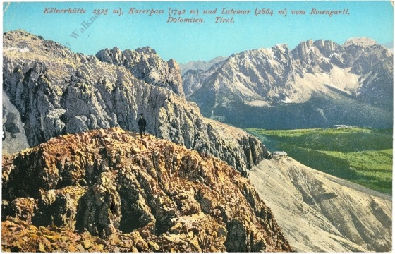 kölnerhütte, karerspitze und latemar vom rosengartl, dolomiten kölnerhütte, karerspitze und latemar vom rosengartl, dolomiten